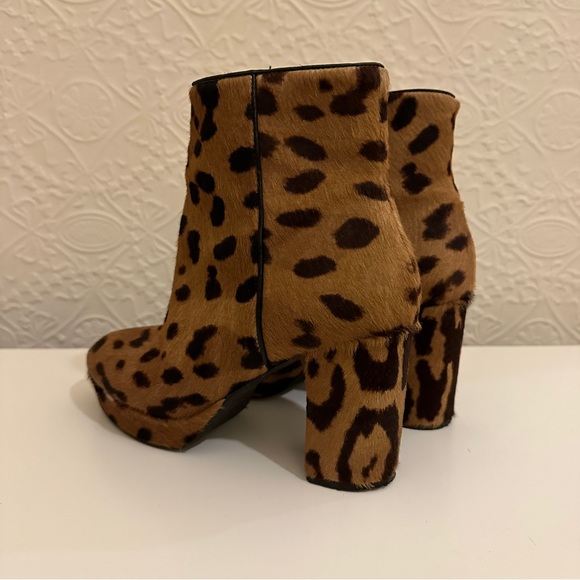 Vintage Haircalf Leopard Print Platform Chunky Heel Boots Size 7 - Picture 3 of 6